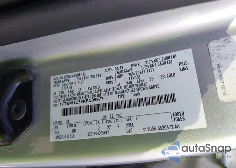 2019 Ford F-150 Xlt z USA, uszkodzony, nr VIN 1FTEW1E59KFC09977